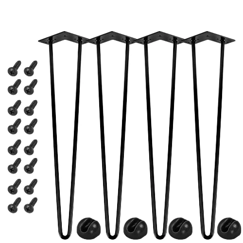 Set de 4 picioare de masa, 60 cm, 2 tije negru