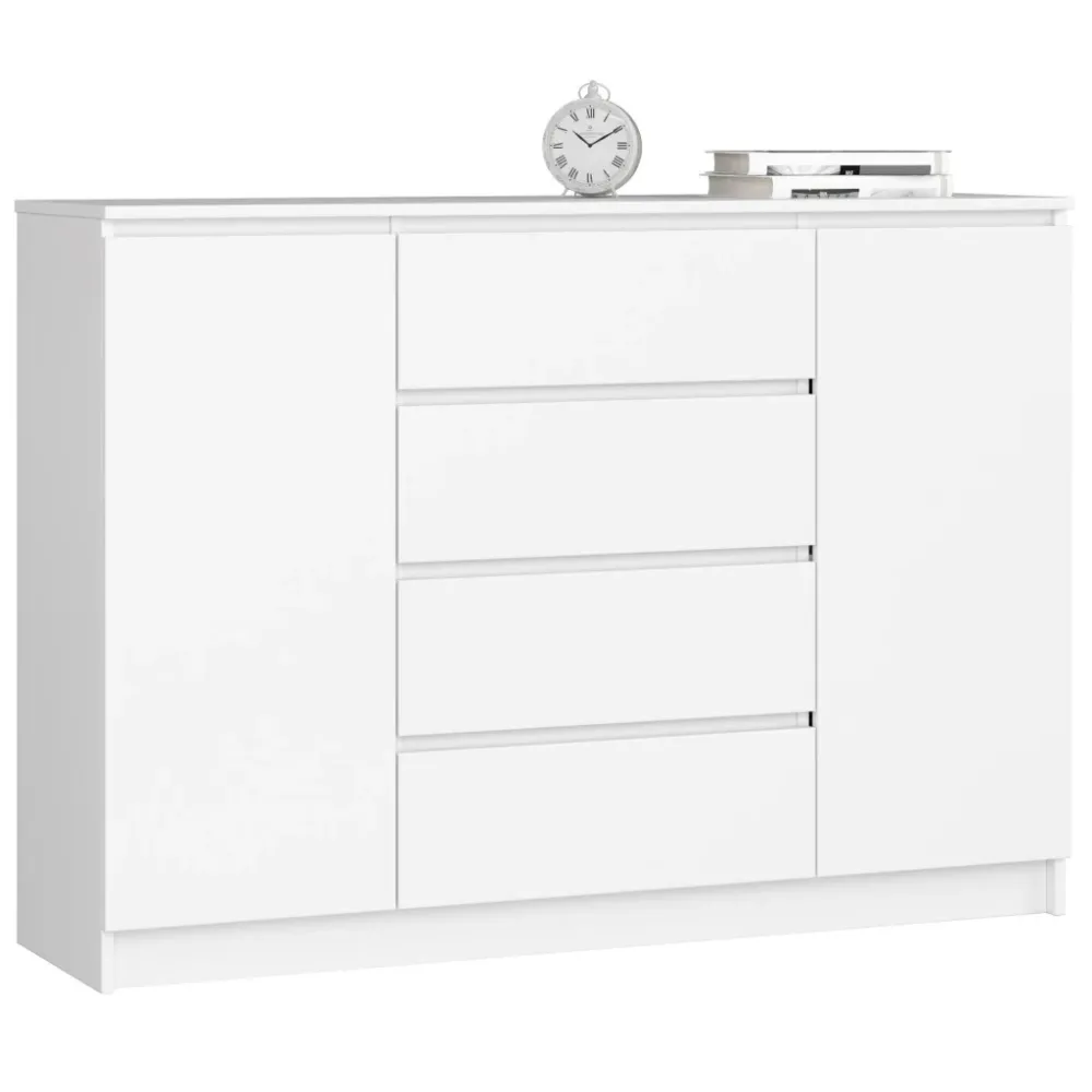 Comoda cu sertare si usi laterale, PAL laminat, 138x40x99 cm, alb mat