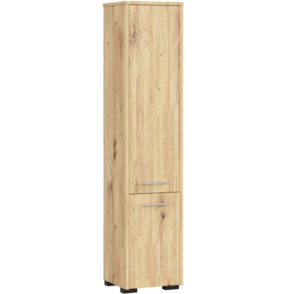 Dulap baie tip coloana cu 2 usi si 5 rafturi, PAL laminat, 30x30x140 cm, stejar artisan