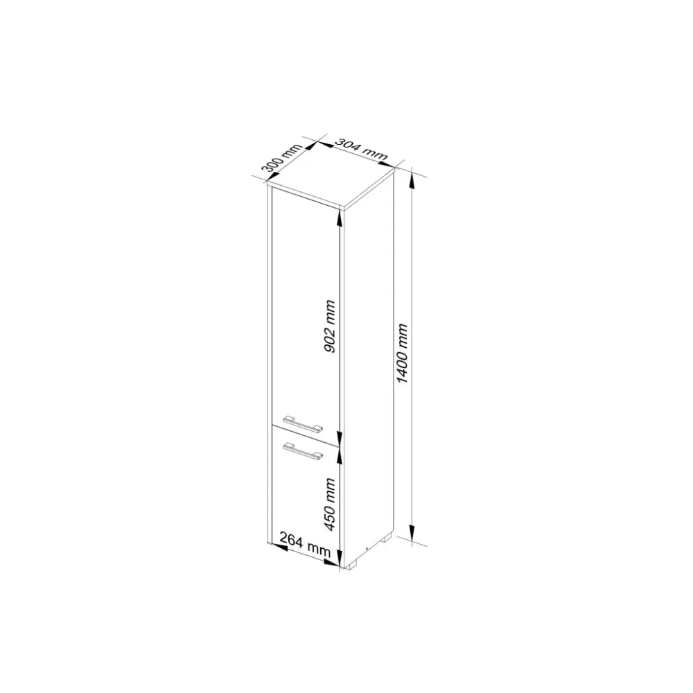 Dulap baie tip coloana cu 2 usi si 5 rafturi, PAL laminat, 30x30x140 cm, stejar artisan
