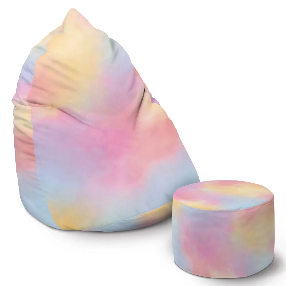 Set taburet de picioare + pouf Tie Dye