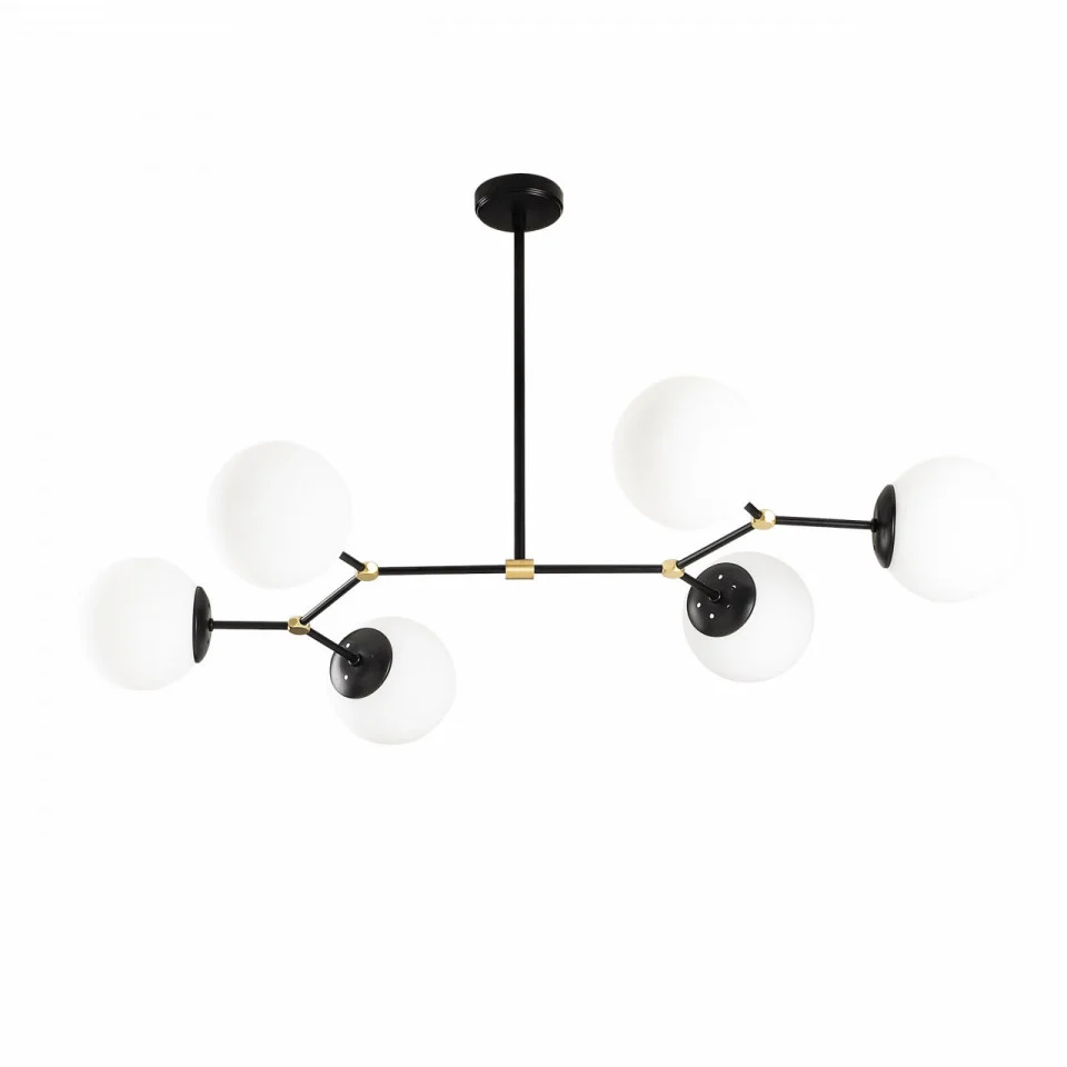 Lustra cu 6 globuri de sticla, Damar, Negru-Alb, 100 x 58 x 48 cm