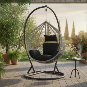 Balansoar gradina EGGY, gri/negru, rattan sintetic/stofa, 106x106x195 cm