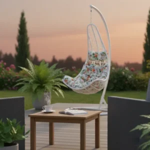 Balansoar gradina KALEA 2 NEW, alb/multicolor, metal/stofa clasica, 105x105x195 cm