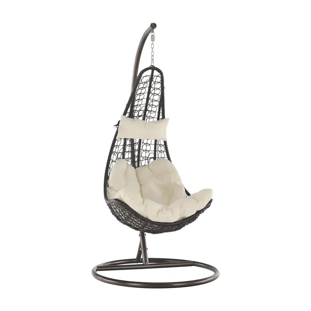 Balansoar gradina KALEA 2 NEW, maro/crem, metal/stofa clasica, 105x105x195 cm
