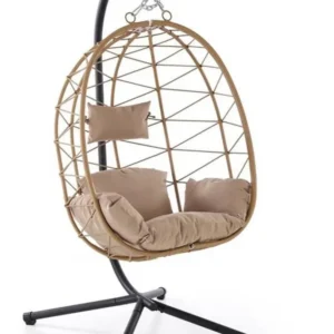 Balansoar gradina SNAKE, stejar/negru, ratan/otel, 90x100x191 cm