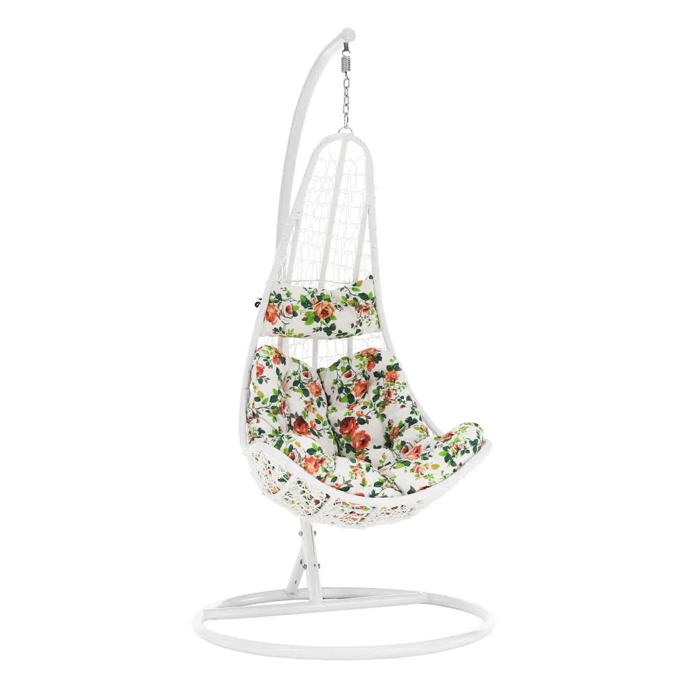 Balansoar suspendat KALEA 2 NEW, alb/model floral, 105x105x195 cm