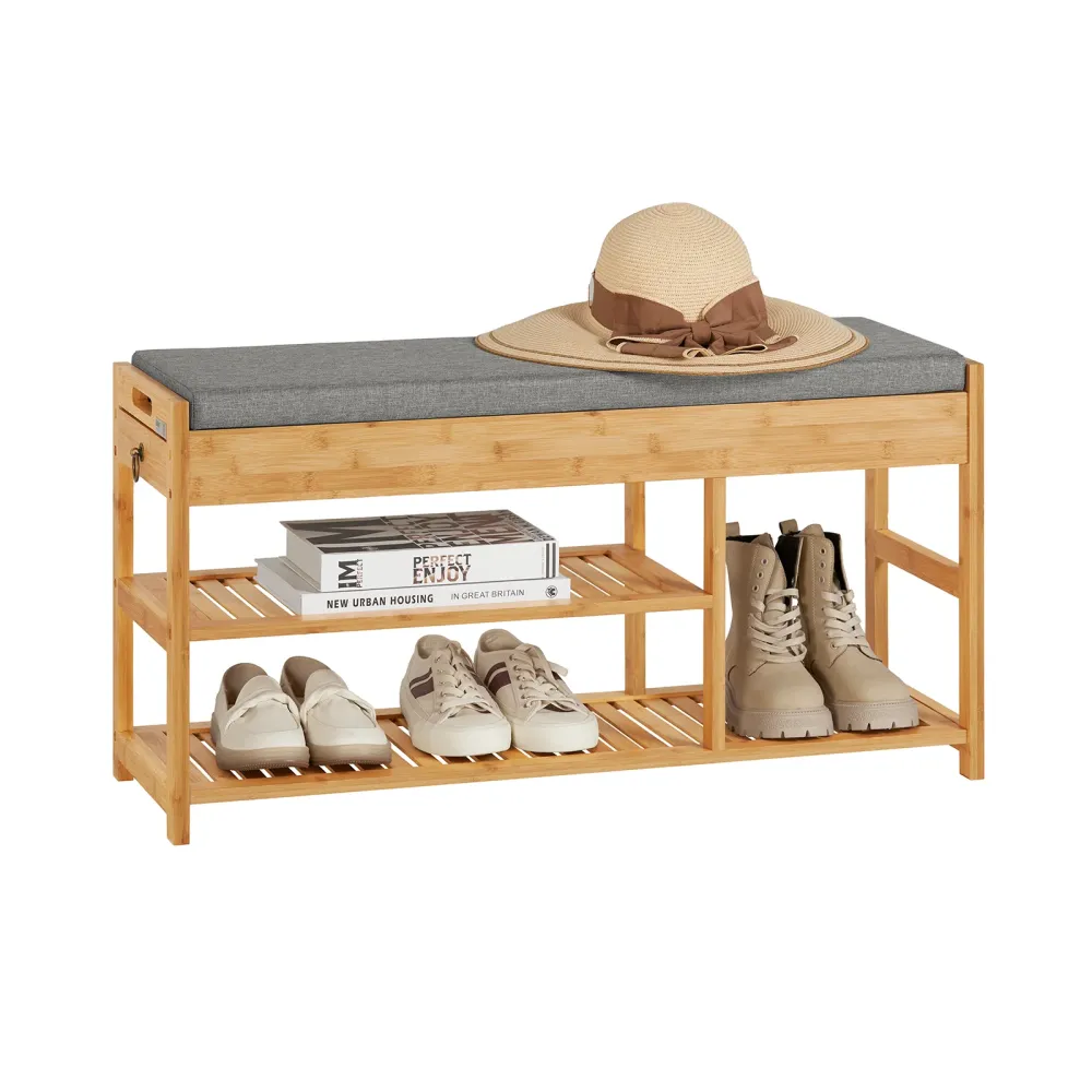 SoBuy Bancă de pantofi din bambus 90x30x45cm FSR47-N