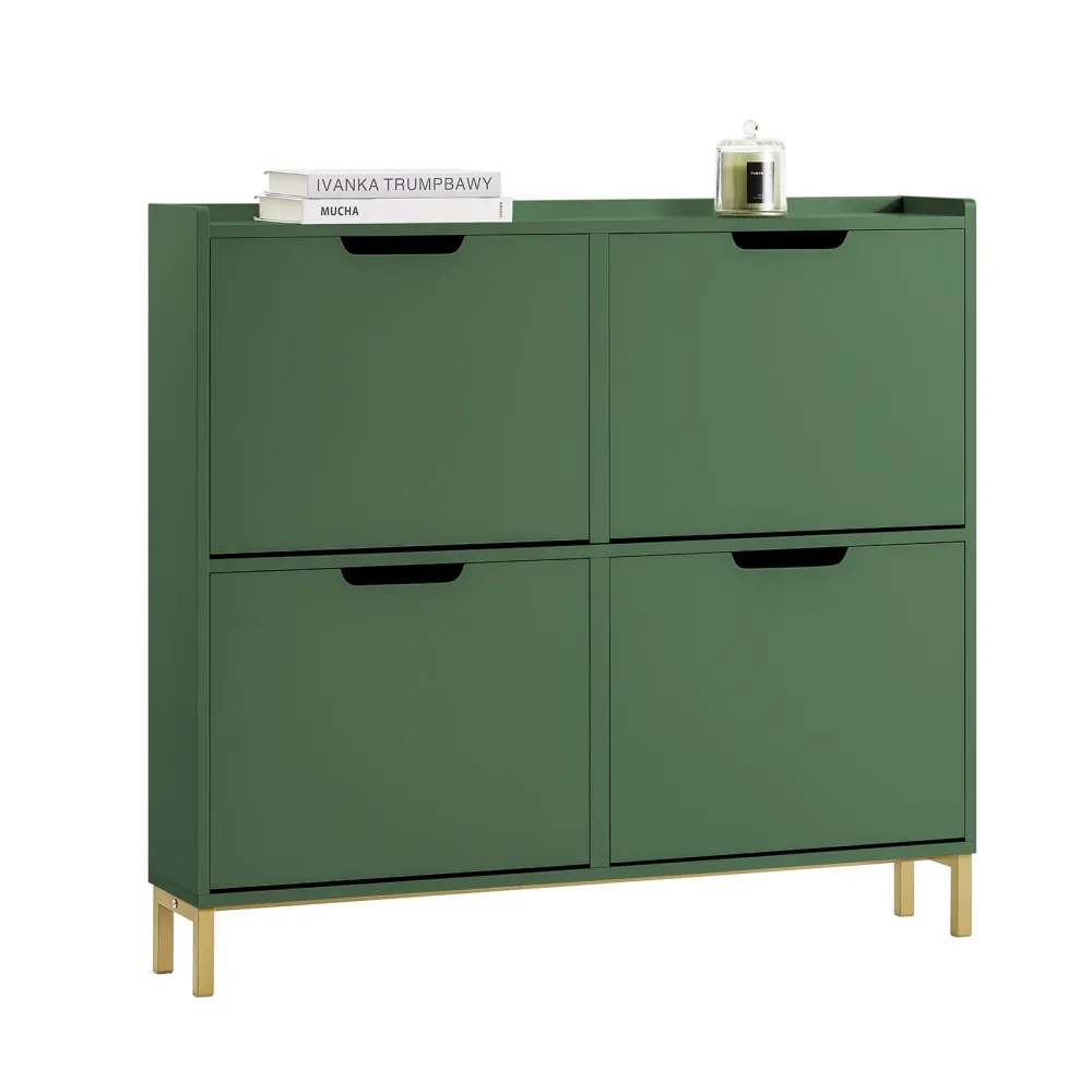 SoBuy FSR100-SY Suport de pantofi mobil, înalt și îngust, din lemn, 4 uși cu clapete, intrare modernă, 100x19x91 cm, verde...
