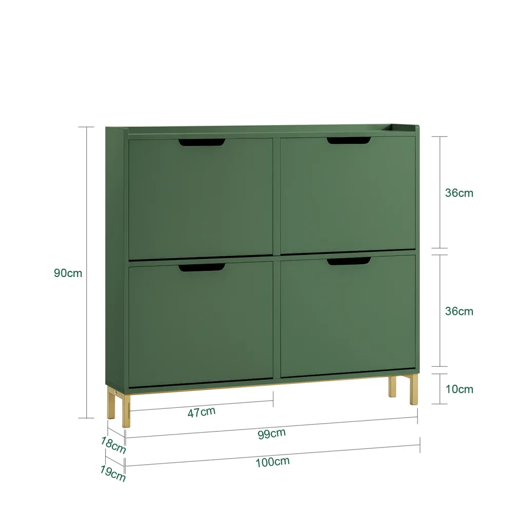 SoBuy FSR100-SY Suport de pantofi mobil, înalt și îngust, din lemn, 4 uși cu clapete, intrare modernă, 100x19x91 cm, verde...