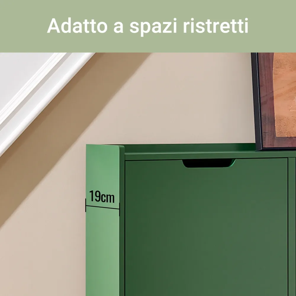 SoBuy FSR100-SY Suport de pantofi mobil, înalt și îngust, din lemn, 4 uși cu clapete, intrare modernă, 100x19x91 cm, verde...