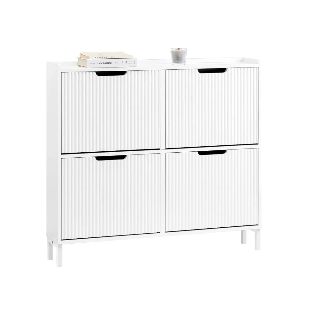 SoBuy FSR177-L-W Suport de pantofi din lemn înalt și îngust pentru intrare modernă, 4 uși cu clapete reglabile, 100x19x91...