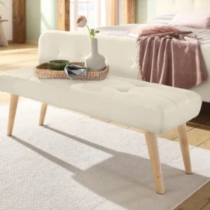 Banca tapitata Amrum, cu picioare din lemn, 120 cm