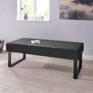 Bancă Oliver din piele eco neagră si cadru metalic, 140 cm lungime