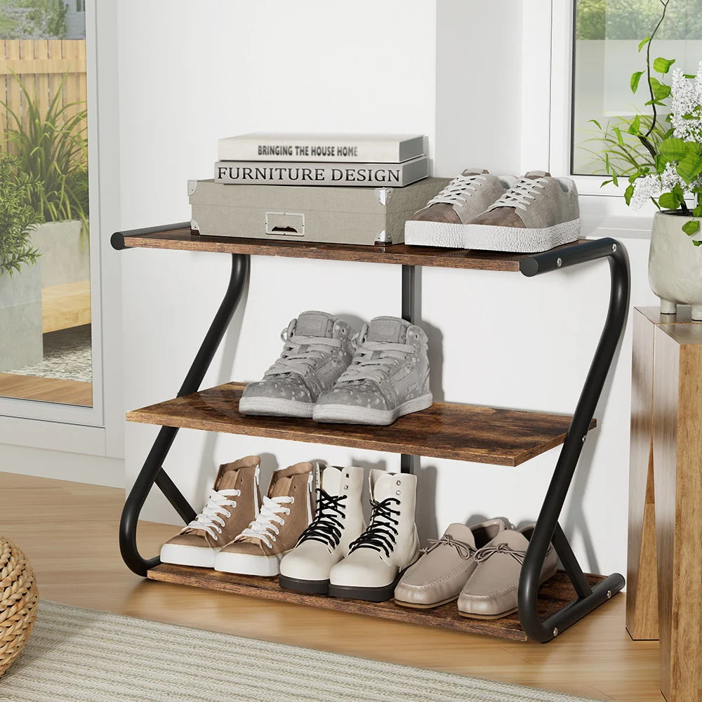 Organizator incaltaminte Artiss Sawyer Stil Industrial, Negru cu 3 Niveluri