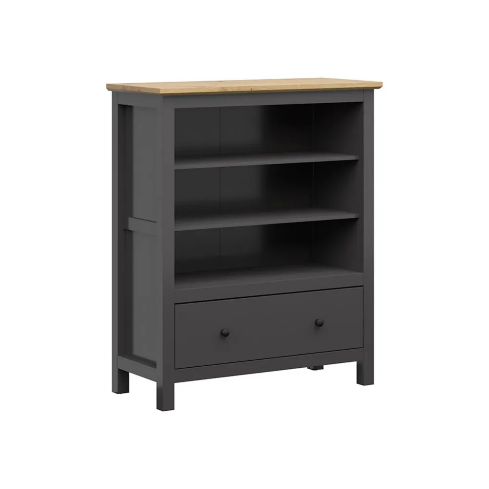 Biblioteca HESEN, gri grafit/stejar artizanal, PAL, 101x44x121 cm