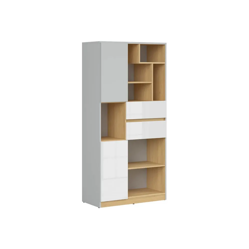 Biblioteca NANDU, gri deshis/stejar, PAL laminat, 80x39x164 cm