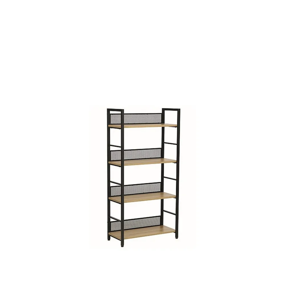 Biblioteca RAW R4, PAL/metal, stejar/negru mat, 60x28x121 cm
