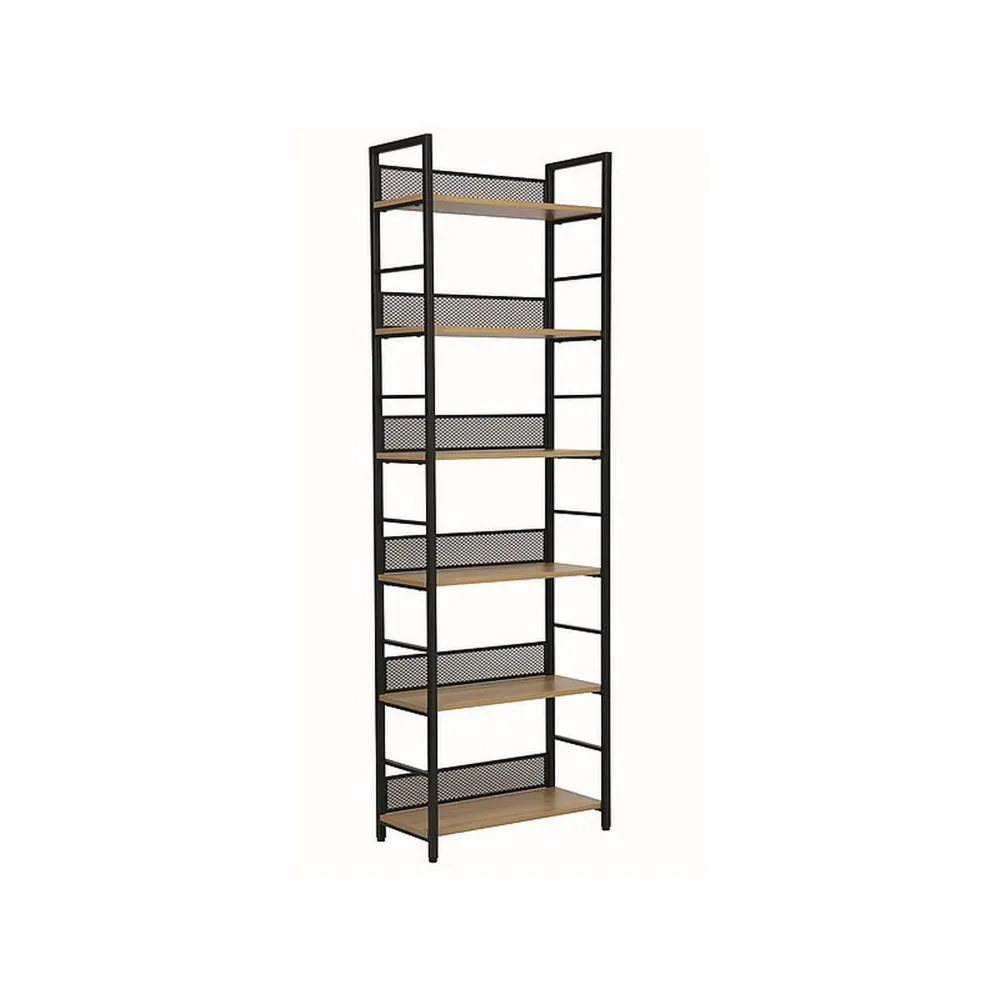 Biblioteca RAW R6, PAL/metal, stejar/negru mat, 60x28x187 cm