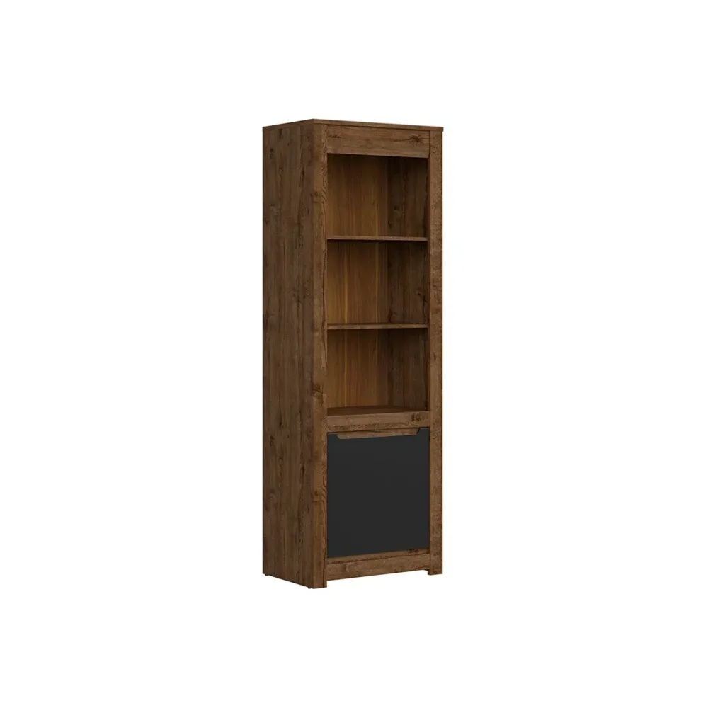 Biblioteca RUSO, stejar/negru mar, PAL, 69x46x205 cm