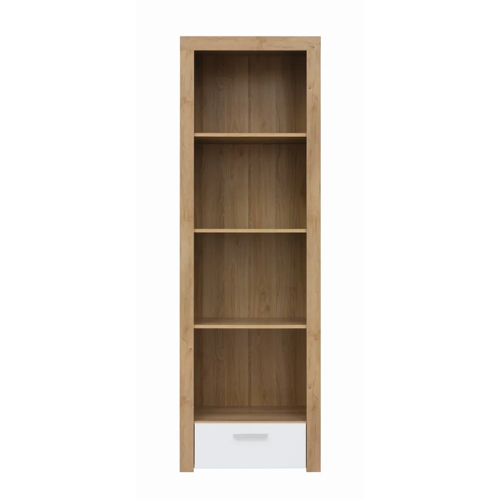 Mobila biblioteca alb lucios-stejar riviera Balder, 62X39X192 CM