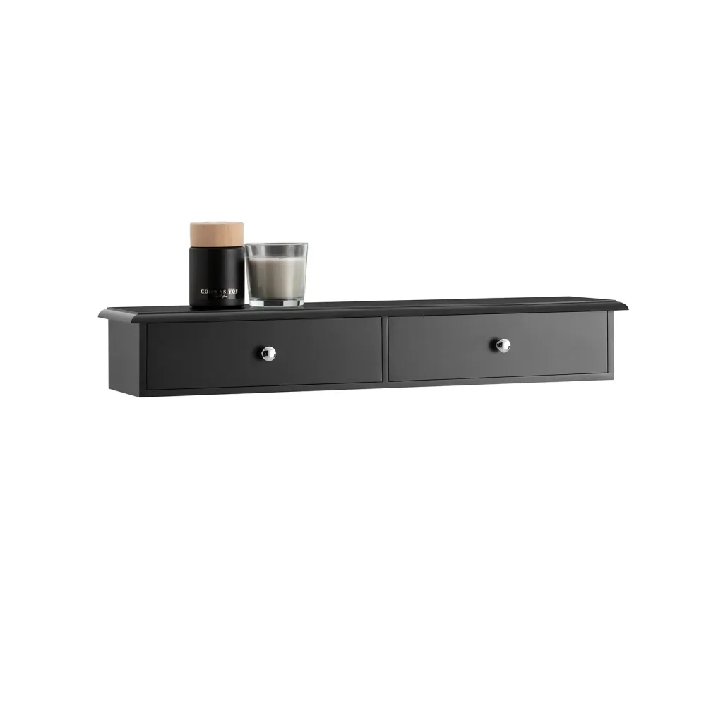 SoBuy FRG43-SCH Raft de perete cu 2 sertare - rafturi de perete pentru intrare, living si dormitor - Negru 64x15x10cm