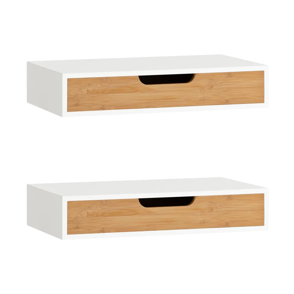 SoBuy FRG92-WN Raft de perete cu sertar - Raft plutitor modern pentru intrare, sufragerie si dormitor - alb si natural 40x...