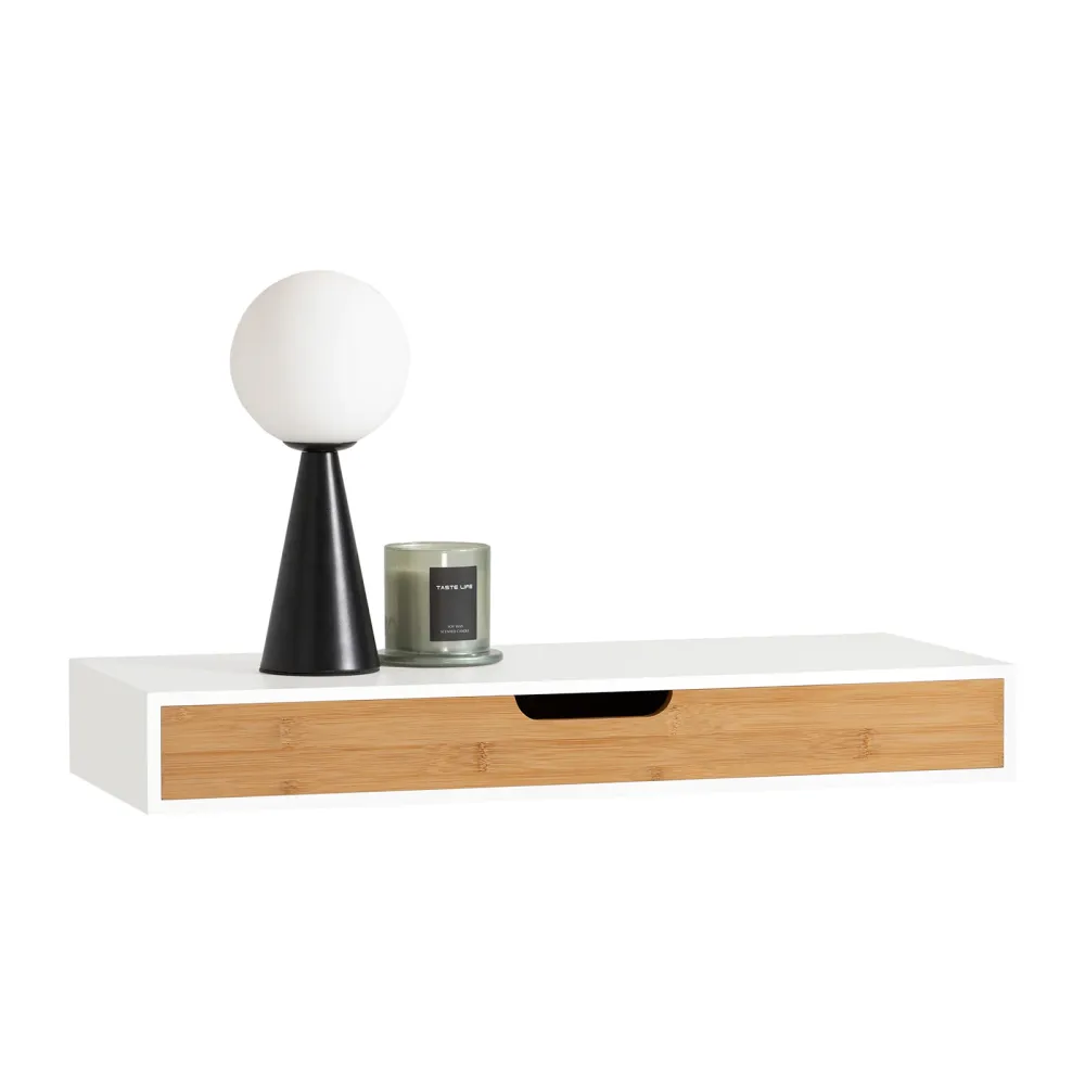 SoBuy FRG93-WN Raft de perete cu sertar - Raft plutitor modern pentru intrare, sufragerie si dormitor - alb si natural 60x...