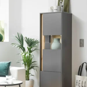 Vitrina »City Giron« gri cu detalii de culoare stejar, design modern, 50 cm latime