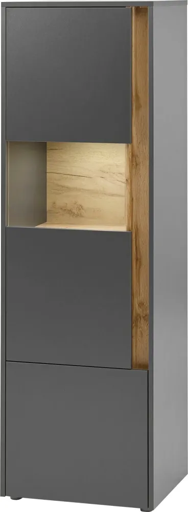 Vitrina »City Giron« gri cu detalii de culoare stejar, design modern, 50 cm latime