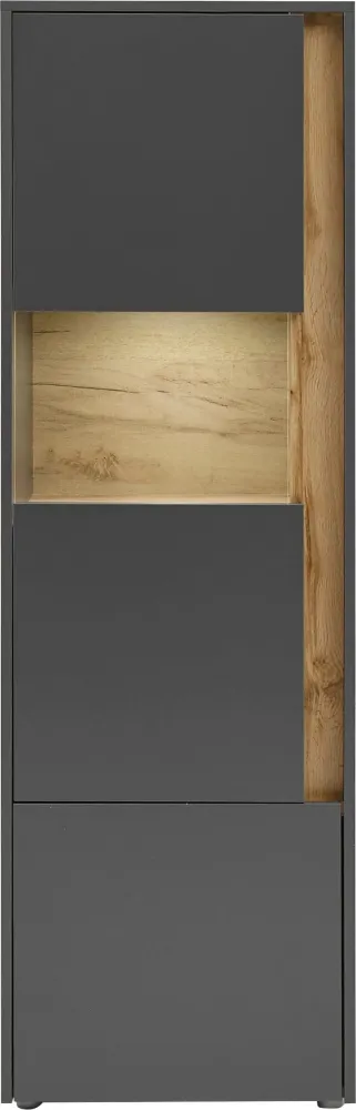 Vitrina »City Giron« gri cu detalii de culoare stejar, design modern, 50 cm latime