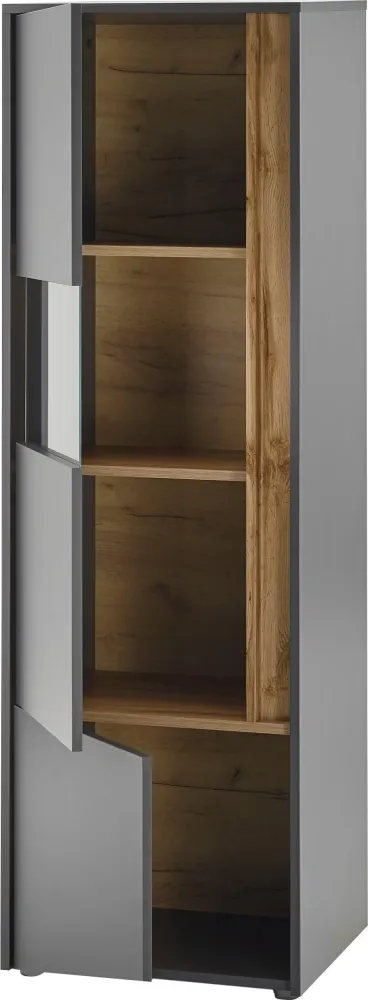 Vitrina »City Giron« gri cu detalii de culoare stejar, design modern, 50 cm latime