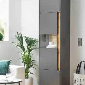 Vitrina »City Giron« gri cu detalii de culoare stejar, design modern, 50 cm latime