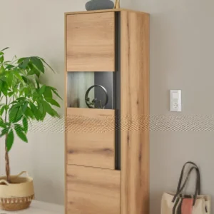 Vitrina »City Giron« stejar cu detalii gri design modern, 50 cm latime