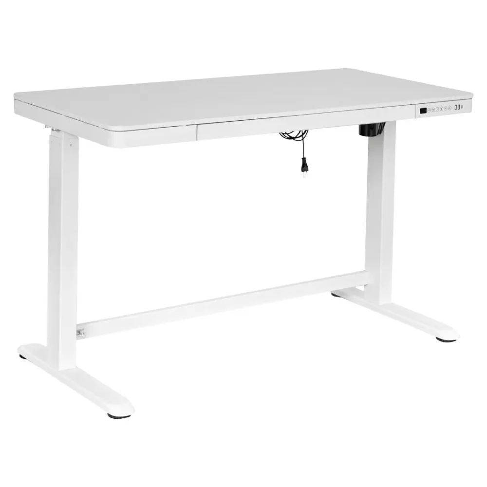 Birou copii ajustabil electric + USB, Rise, alb, 121x60x72-121 cm