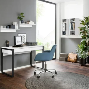 Birou Moid din PAL alb, cu picioare metalice, 120 cm