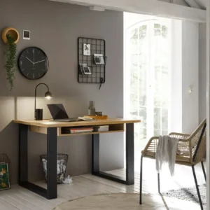 Birou Sherwood cu aspect de lemn, design industrial, 125 cm lungime