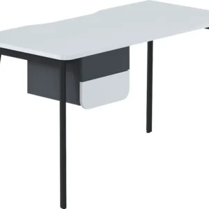 Birou Tes II cu picioare din metal negru si blat alb, 2 sertare, 138 cm