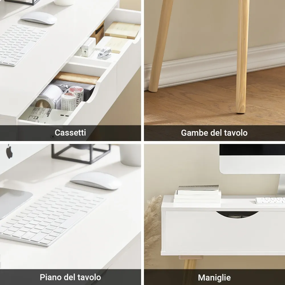 SoBuy FWT40-WN Birou alb cu sertare, picioare din lemn de pin, birou compact, masa de lucru pentru studiu, camera copiilor...