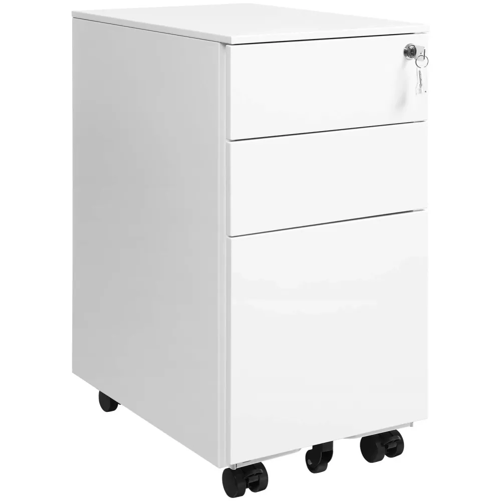 SONGMICS Dulap mobil tip rollbox pentru birouri, 3 sertare pentru documente A4, otel, 30x45x60 cm, alb