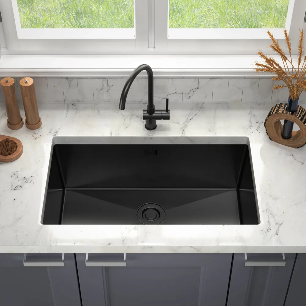 ANW HOME HD-7444B Küchenspüle, Edelstahl, PVD-Beschichtung, 74x44x21 cm, Unterbaumontage, Graphitfarbe