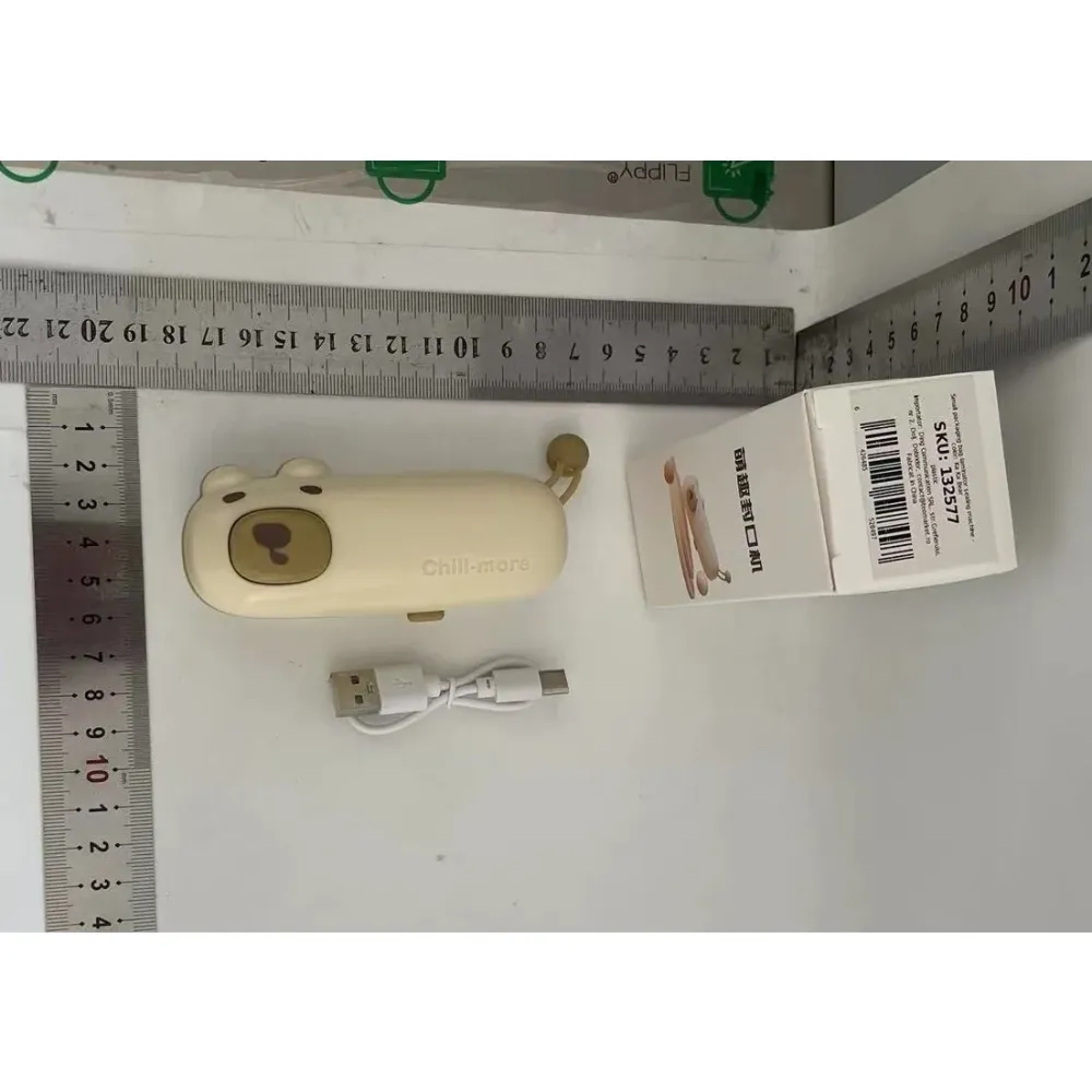 Aparat de Sigilat Ambalaje, Vivimall, Incarcare USB Tip C, 400 mAh, 10.2 x 3.7 x 4.3 cm, Model Ursulet, Maro