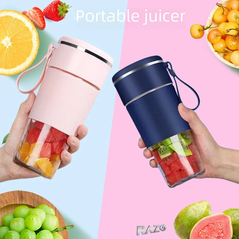 Blender portabil reincarcabil RAZO, Design compact, Usor de transportat, Utilizare rapida oriunde, 450 ml, Albastru inchis
