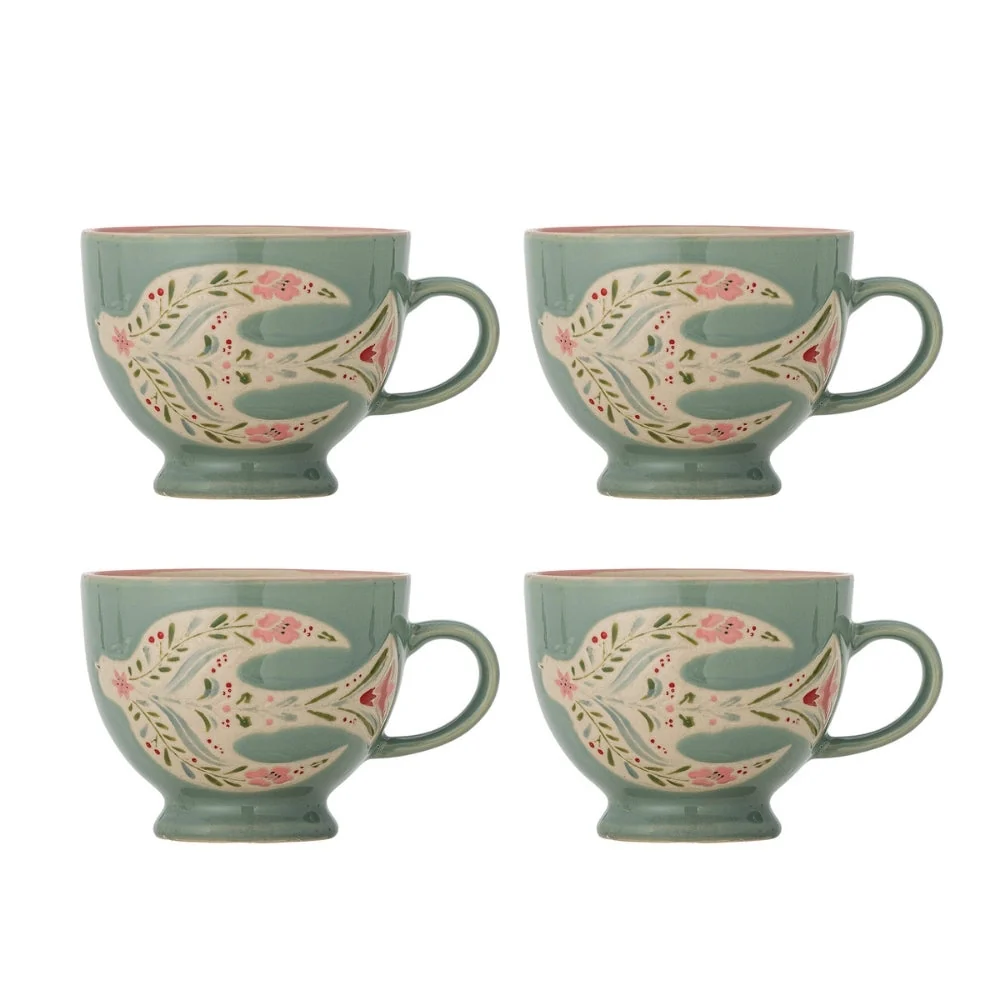 Bloomingville Rosalynde Green set de 4 căni din gresie