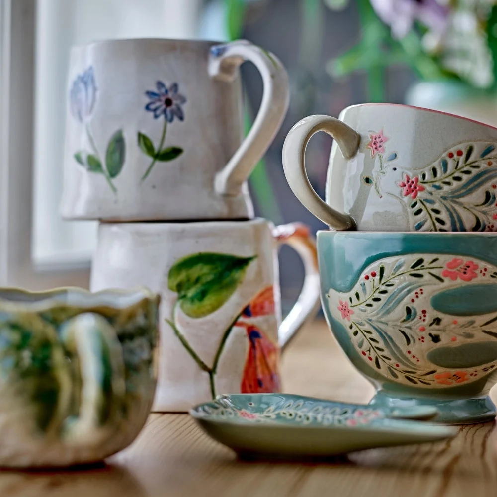 Bloomingville Rosalynde Green set de 4 căni din gresie