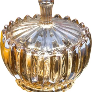Bomboniera din sticla Amber cu capac,15 x 15 cm