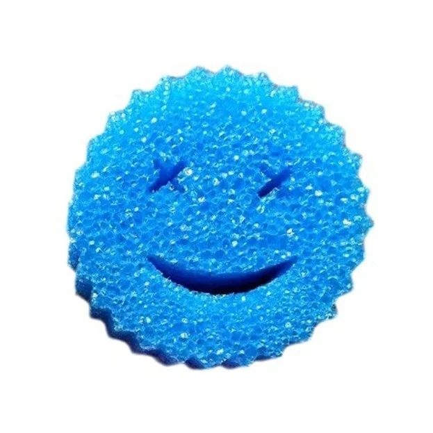 Burete de Vase, Vivimall, Rotund, din Burete PU, Model Smiley Face, Doua Fete, 10 x 4 cm, Albastru/Galben