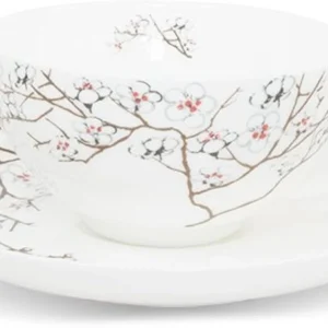 Cană de ceai din porcelană cu farfurie Cherry Blossom 180ml