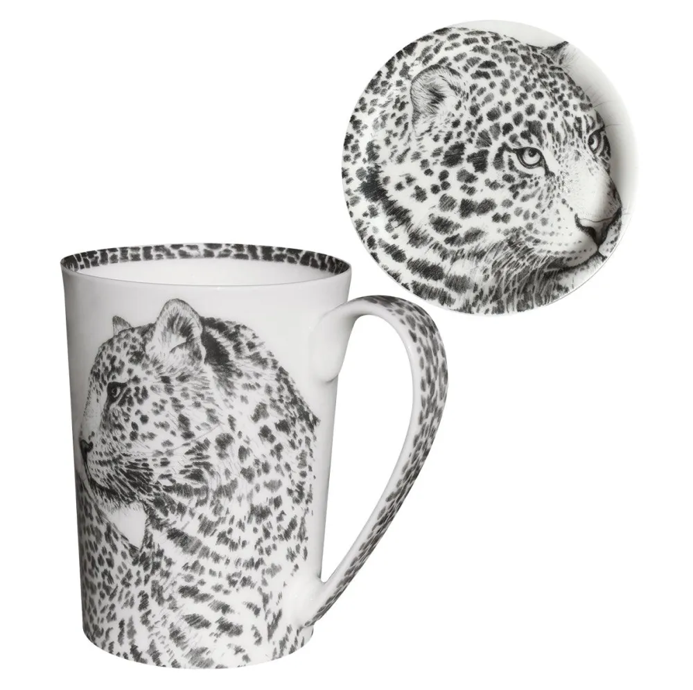 Cană Taitù cu capac leopard Wild Spirit porțelan fin bona china 12-1-4-