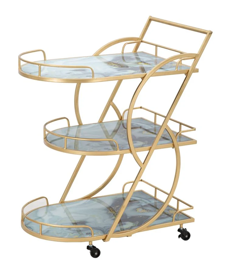 Carucior Servire Mauro Ferretti Marble Glass Mix 71X45,5X84,5 cm, Auriu/Multicolor